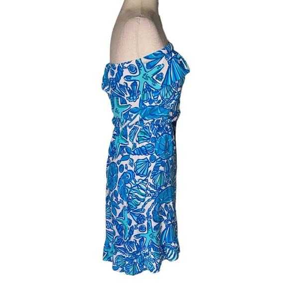 Lilly Pulitzer Strapless Ruffe Dress in Flor Shorely Blue Sailors Valentine - S - Picture 7 of 14